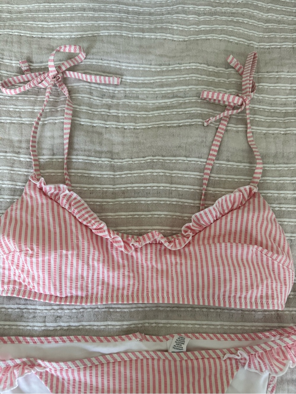 aerie Pink and White Striped Ruffle Bikini Set - Picture 2 of 4